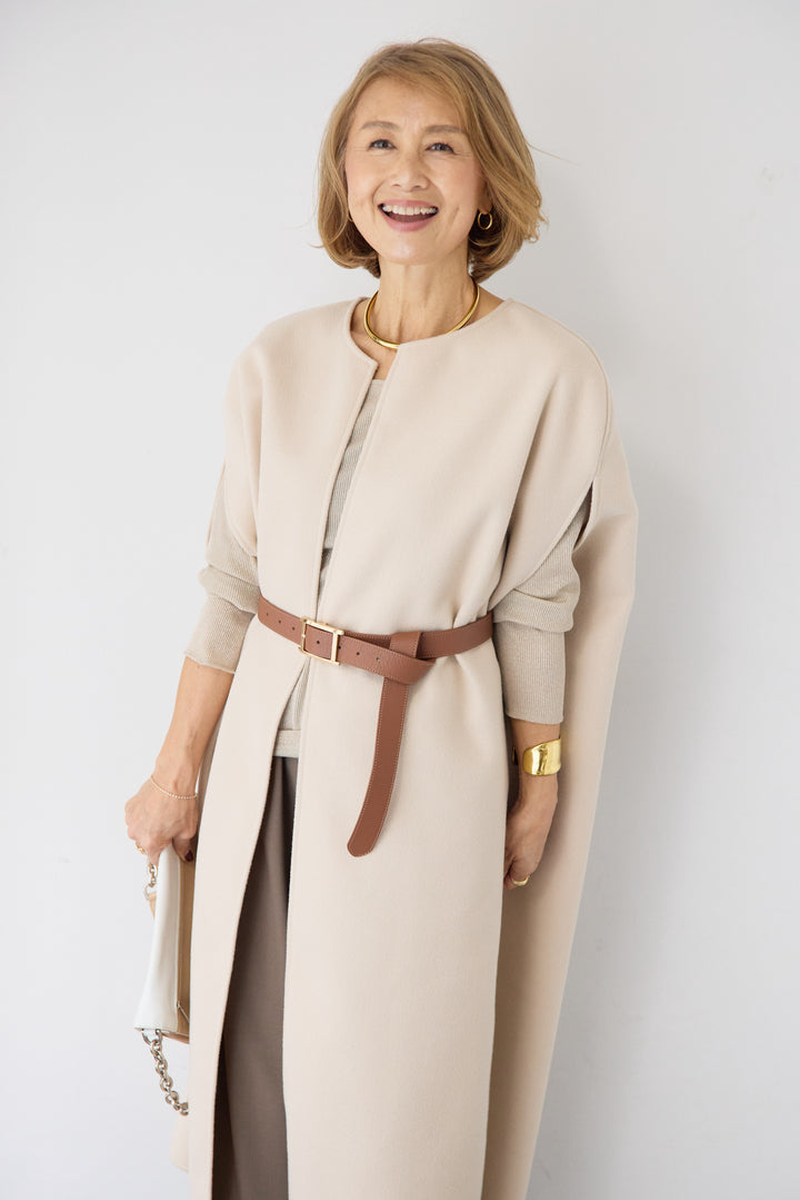 ウールライク・ノーカラー ロングジレ