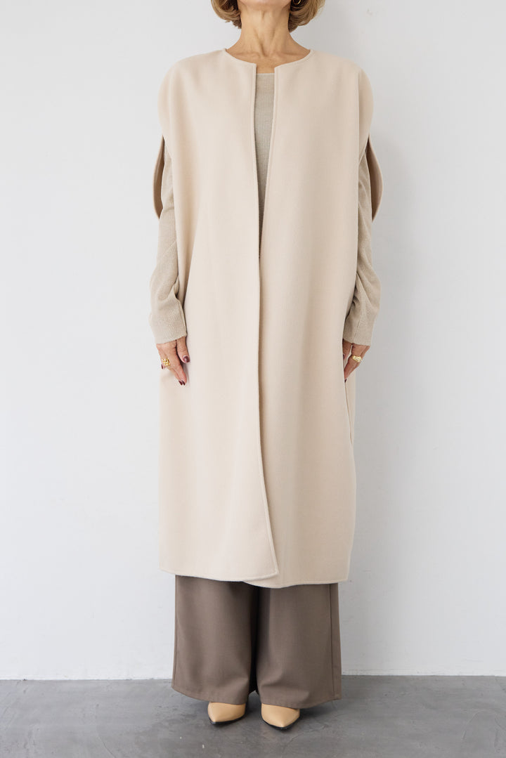 ウールライク・ノーカラー ロングジレ