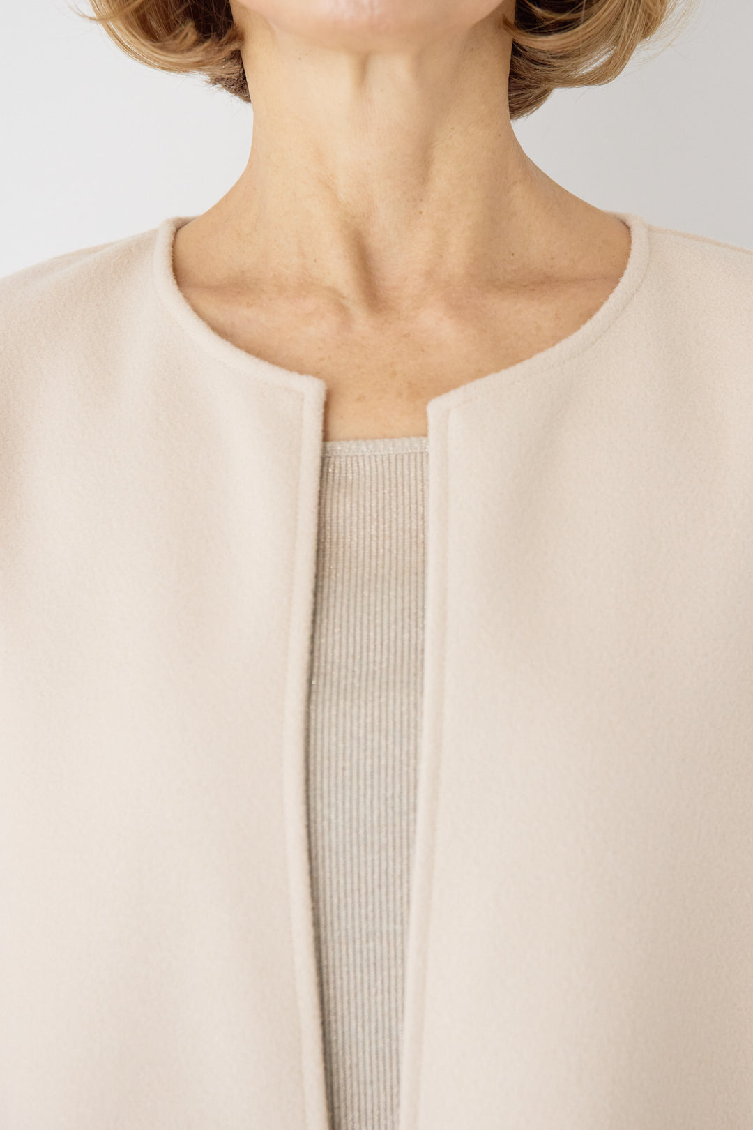 ウールライク・ノーカラー ロングジレ