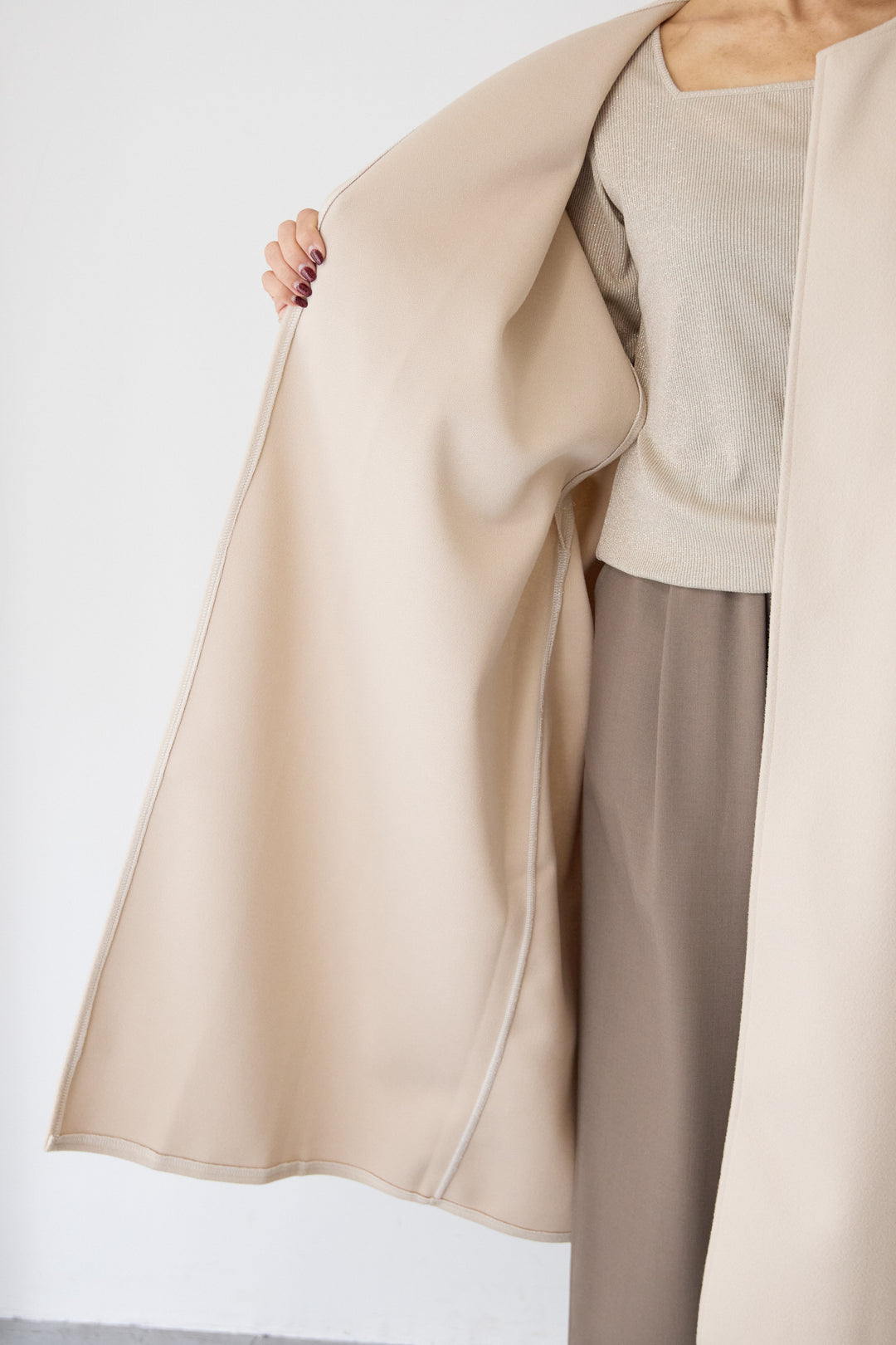 ウールライク・ノーカラー ロングジレ