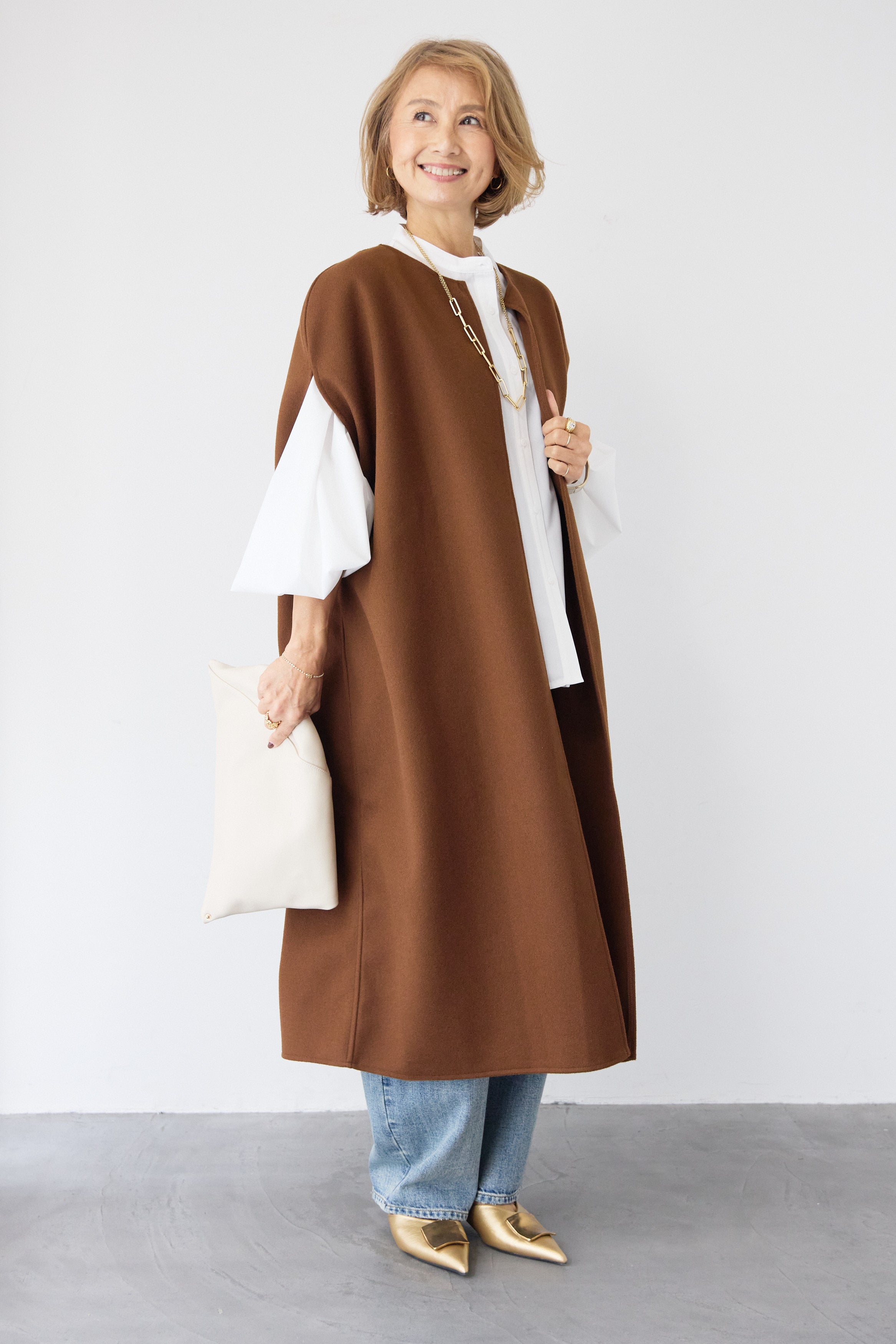 ウールライク・ノーカラー ロングジレ – plusotoha