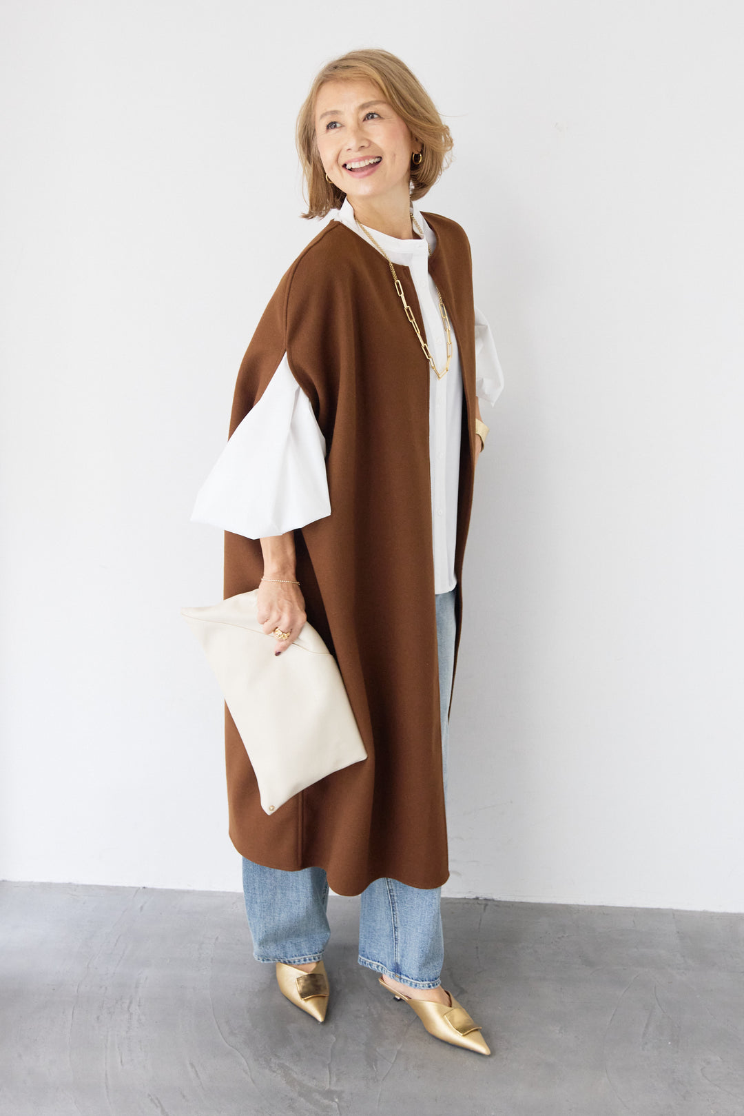 ウールライク・ノーカラー ロングジレ