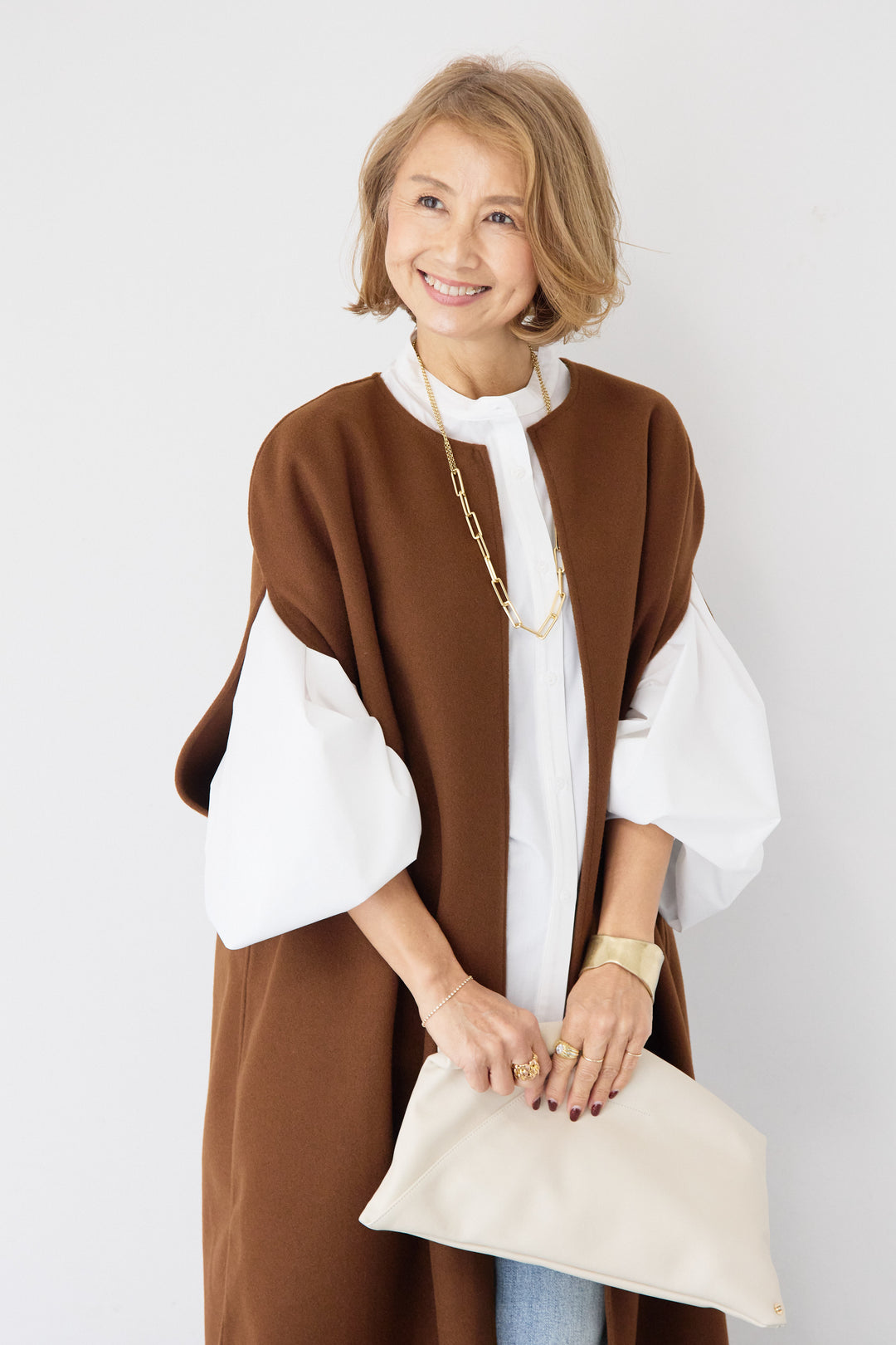 ウールライク・ノーカラー ロングジレ