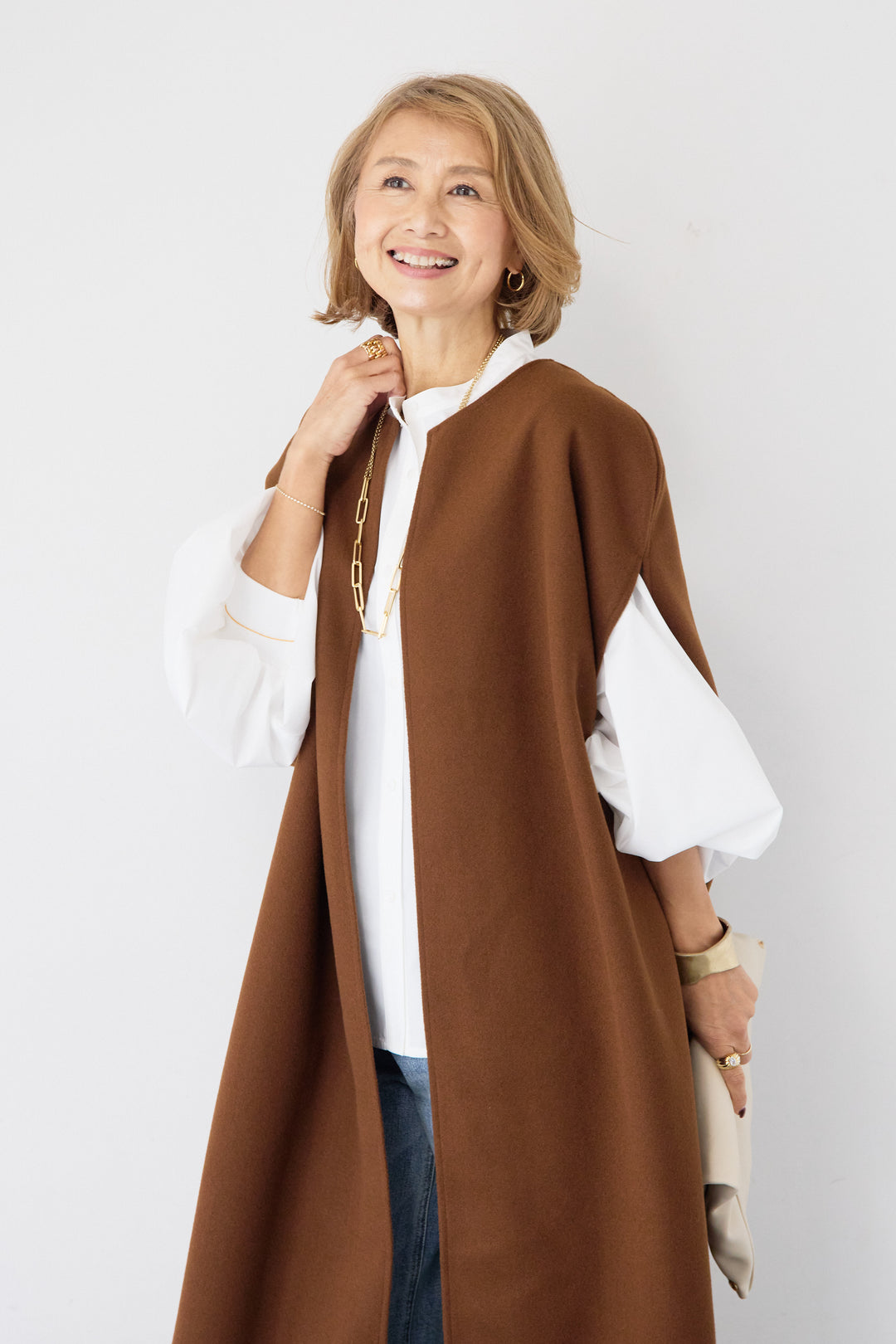 ウールライク・ノーカラー ロングジレ