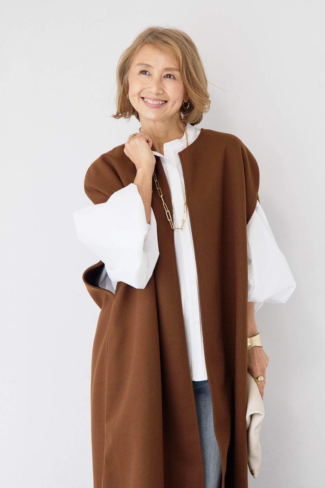 ウールライク・ノーカラー ロングジレ