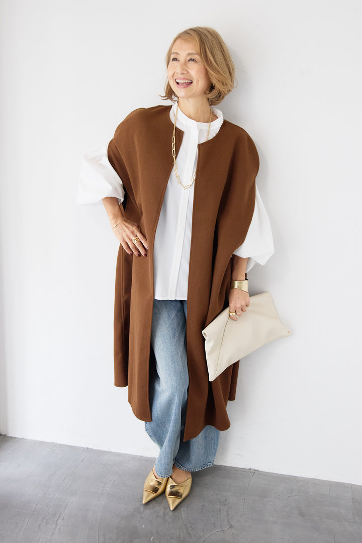 ウールライク・ノーカラー ロングジレ