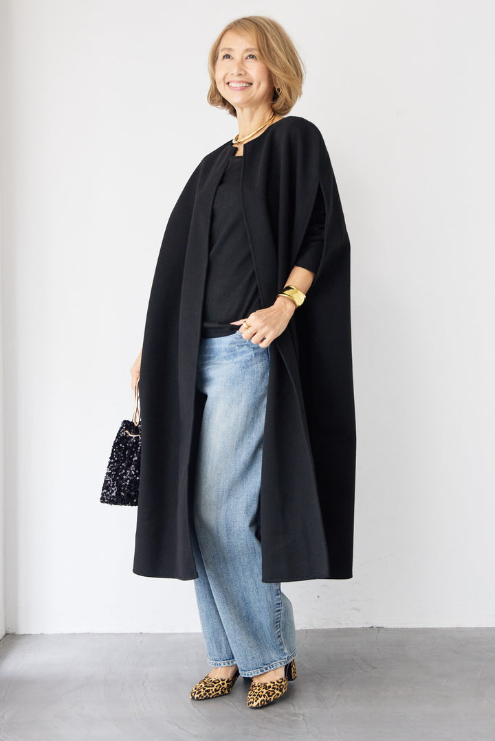 ウールライク・ノーカラー ロングジレ