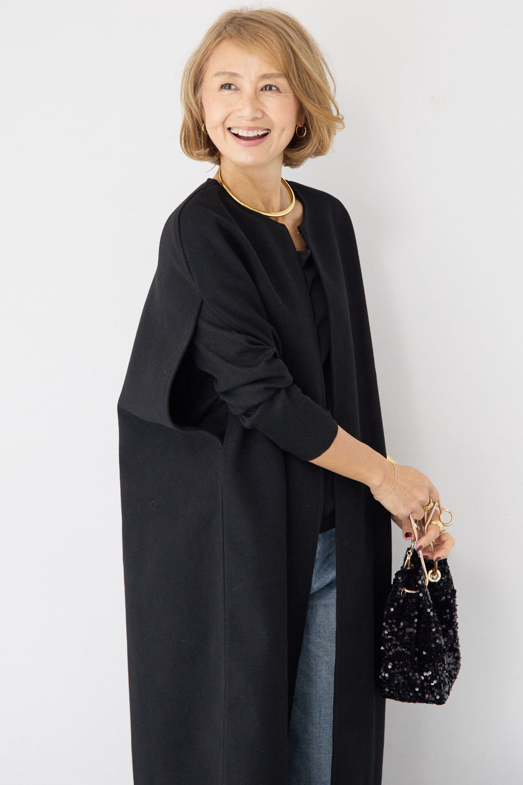 ウールライク・ノーカラー ロングジレ