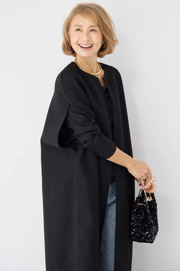 ウールライク・ノーカラー ロングジレ