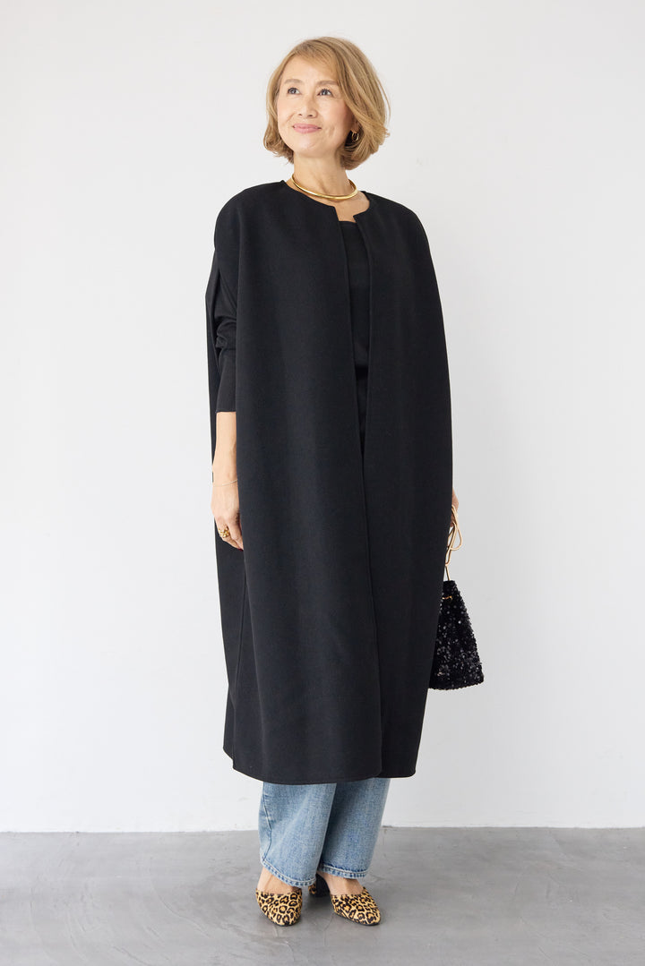 ウールライク・ノーカラー ロングジレ