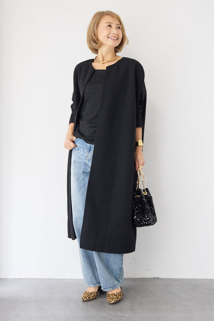 ウールライク・ノーカラー ロングジレ