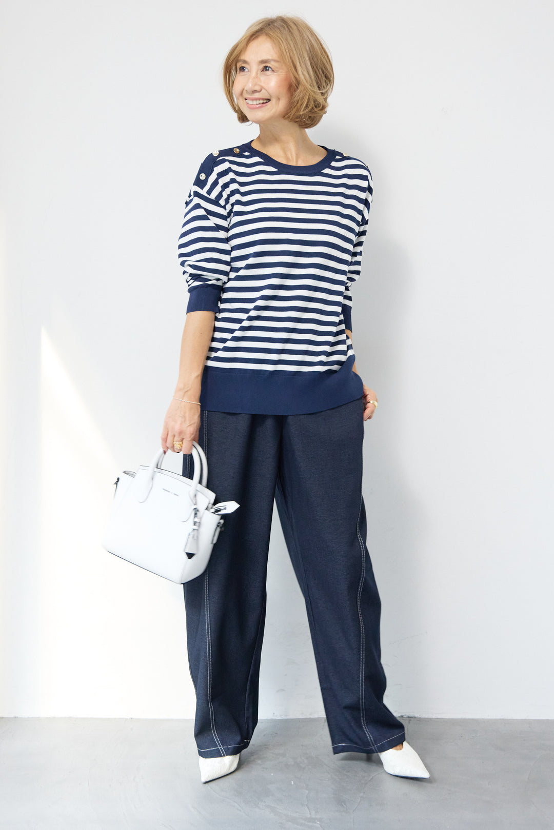 ゴールドボタン・ミラノリブ ボーダーニットプルオーバー