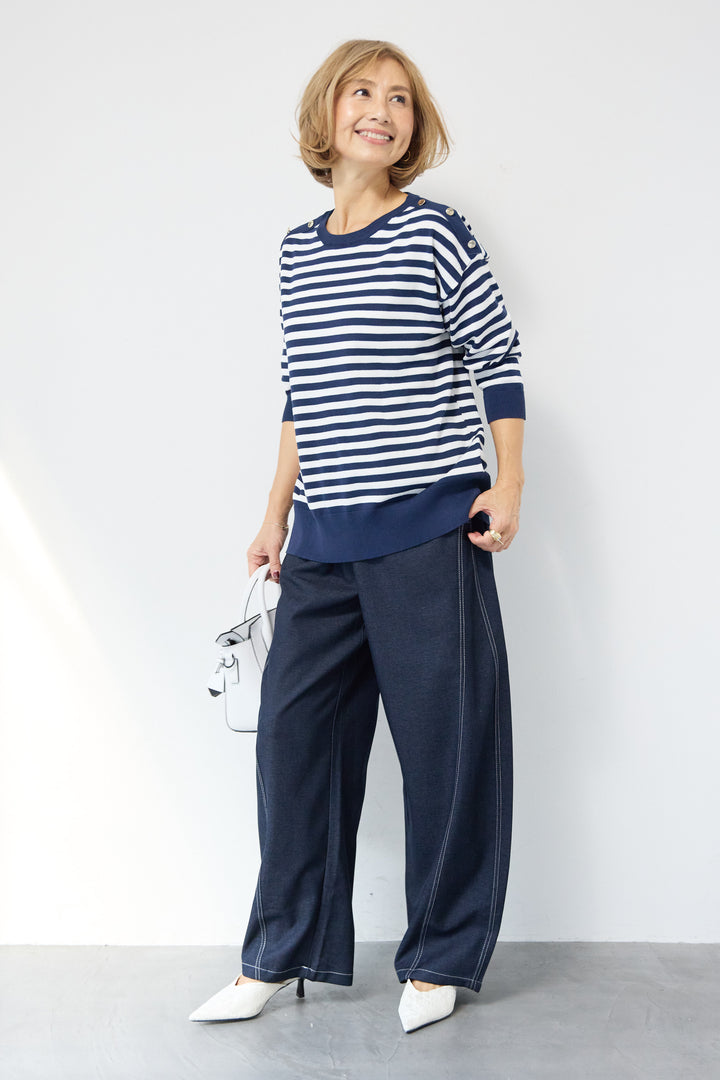 ゴールドボタン・ミラノリブ ボーダーニットプルオーバー