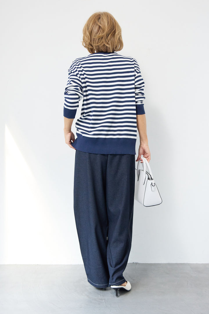 ゴールドボタン・ミラノリブ ボーダーニットプルオーバー