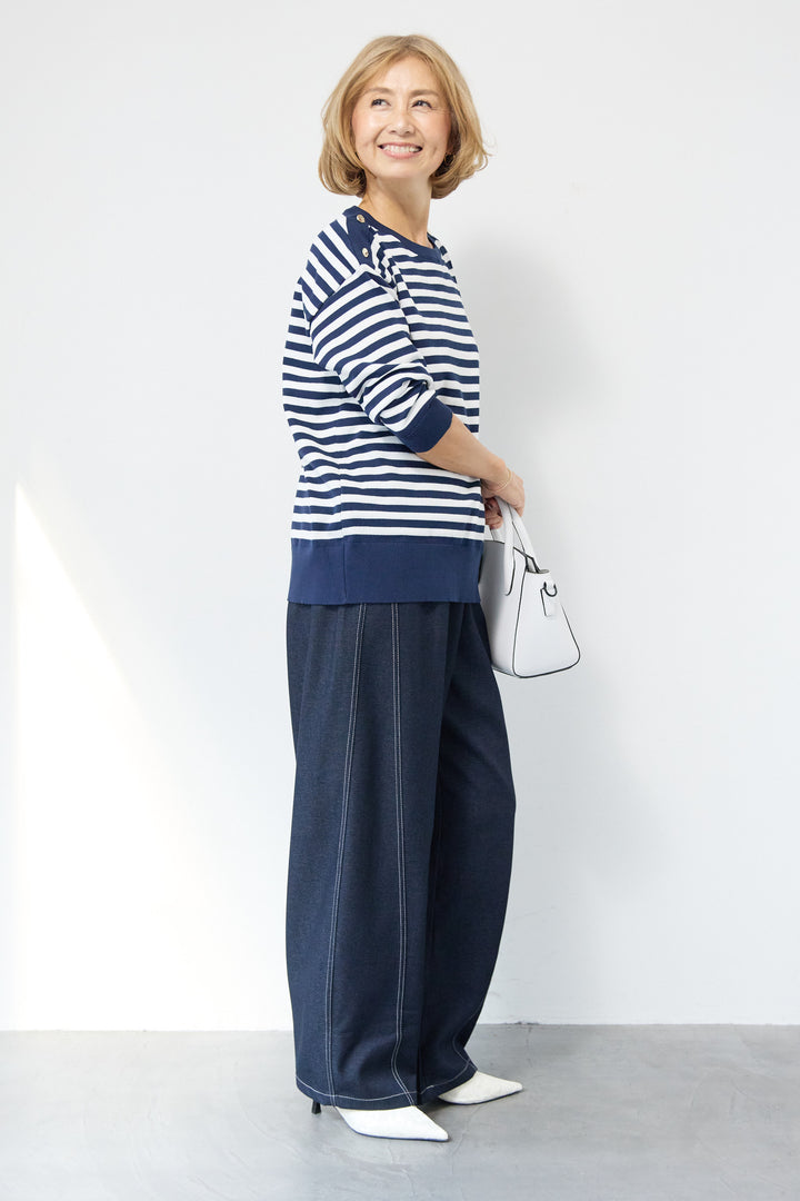 ゴールドボタン・ミラノリブ ボーダーニットプルオーバー