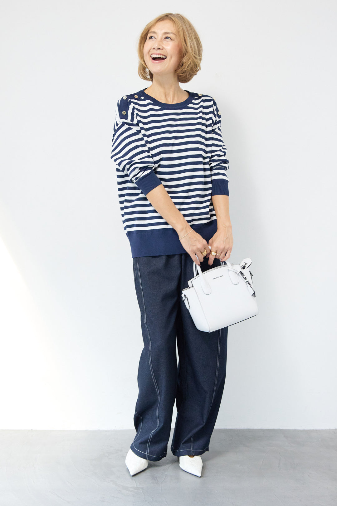 ゴールドボタン・ミラノリブ ボーダーニットプルオーバー