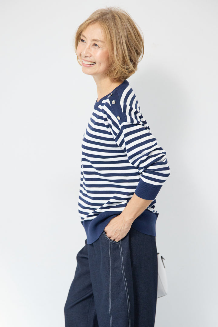 ゴールドボタン・ミラノリブ ボーダーニットプルオーバー