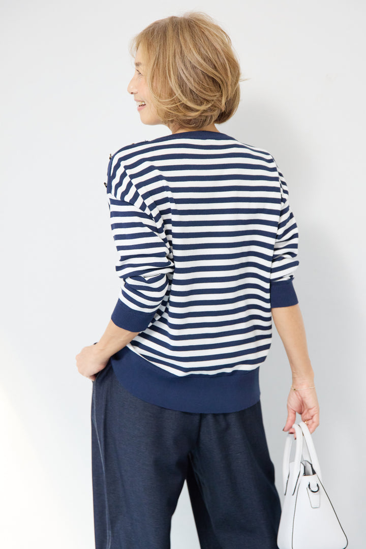 ゴールドボタン・ミラノリブ ボーダーニットプルオーバー