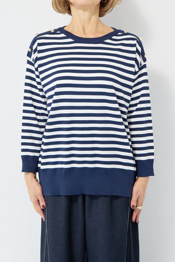 ゴールドボタン・ミラノリブ ボーダーニットプルオーバー