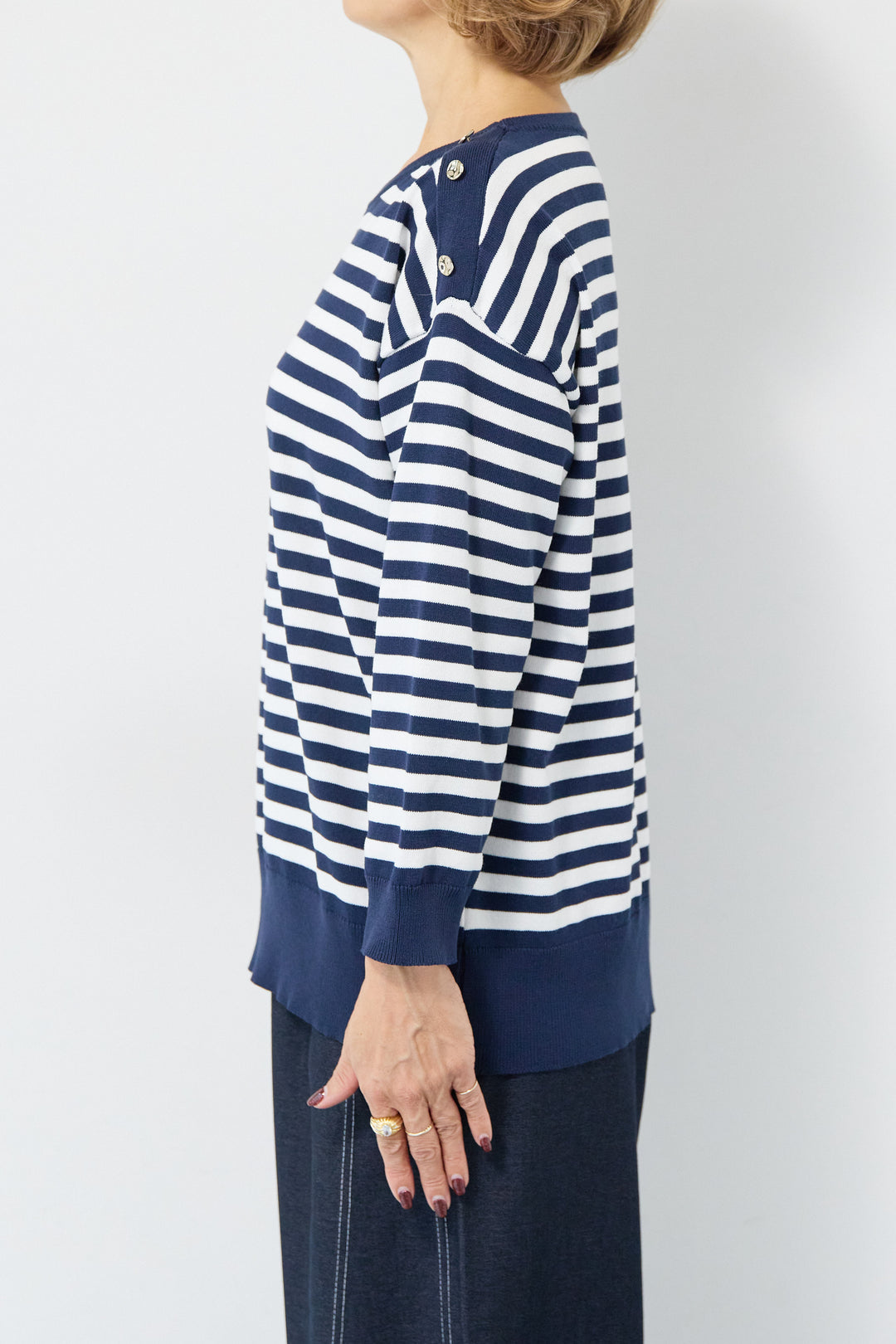 ゴールドボタン・ミラノリブ ボーダーニットプルオーバー