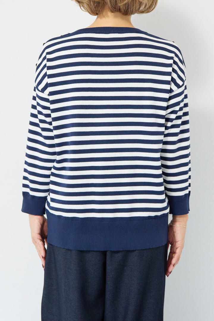 ゴールドボタン・ミラノリブ ボーダーニットプルオーバー