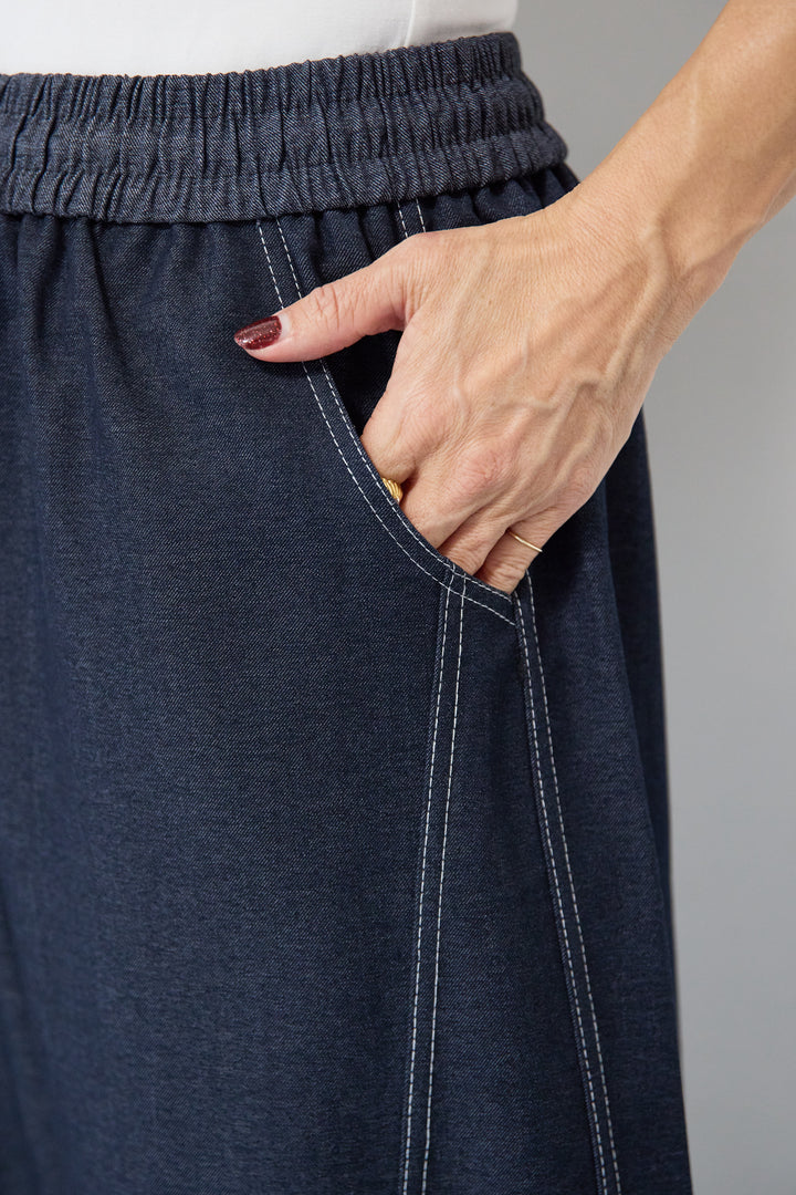 配色ステッチ・カーブデニムパンツ