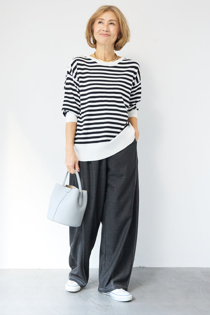 ゴールドボタン・ミラノリブ ボーダーニットプルオーバー