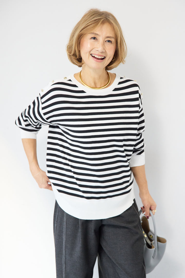 ゴールドボタン・ミラノリブ ボーダーニットプルオーバー