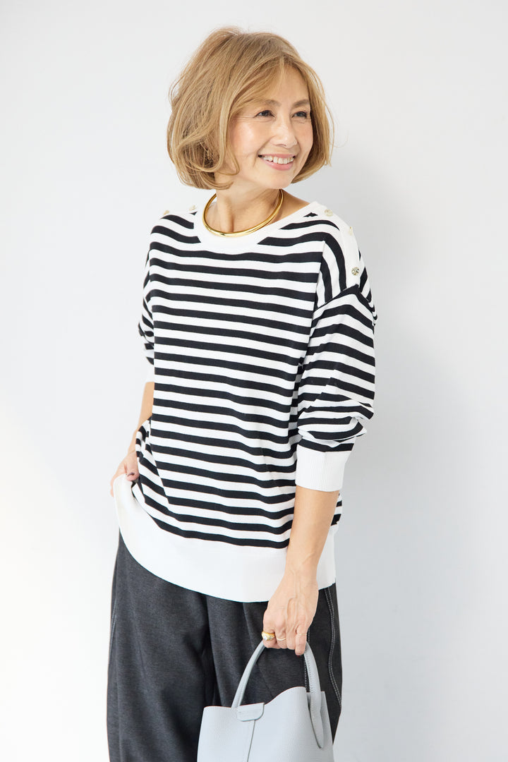 ゴールドボタン・ミラノリブ ボーダーニットプルオーバー