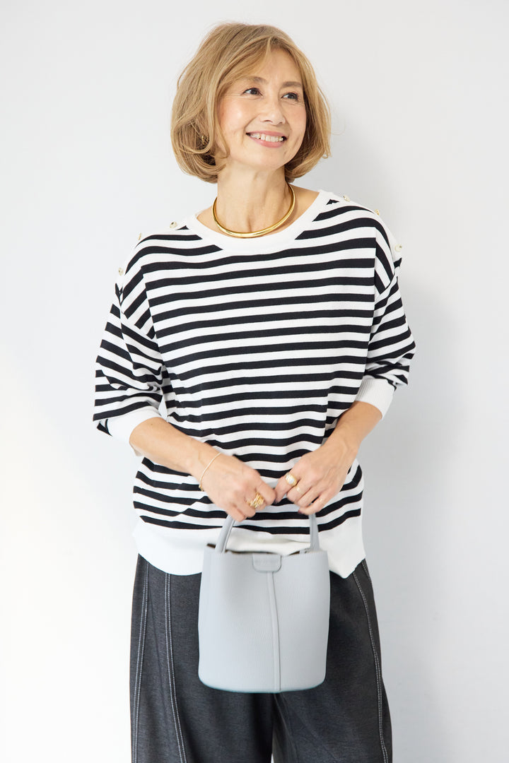 ゴールドボタン・ミラノリブ ボーダーニットプルオーバー