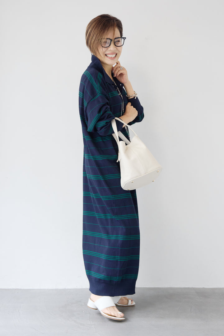 マルチボーダー ポロニットワンピース