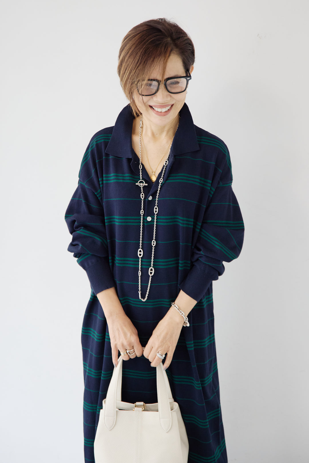 マルチボーダー ポロニットワンピース