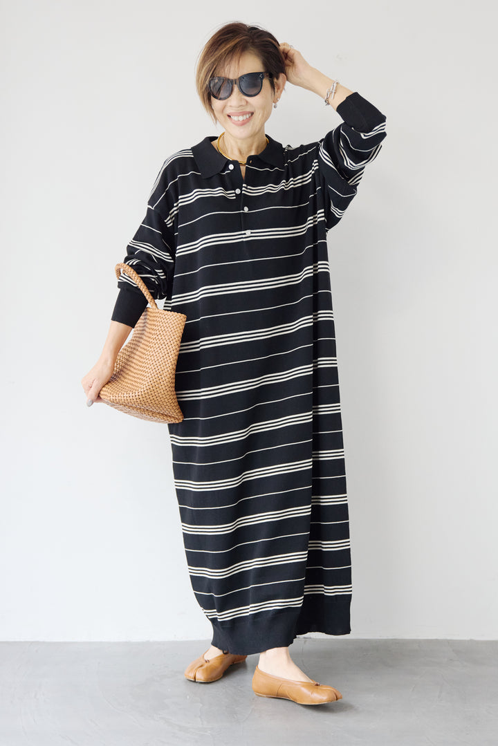 マルチボーダー ポロニットワンピース