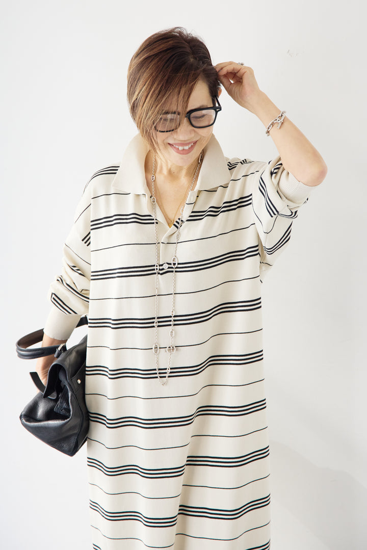 マルチボーダー ポロニットワンピース