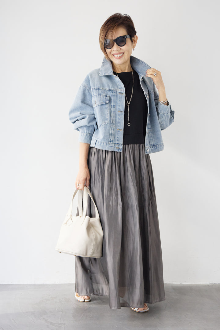 シアーギャザー切替ドッキングワンピース