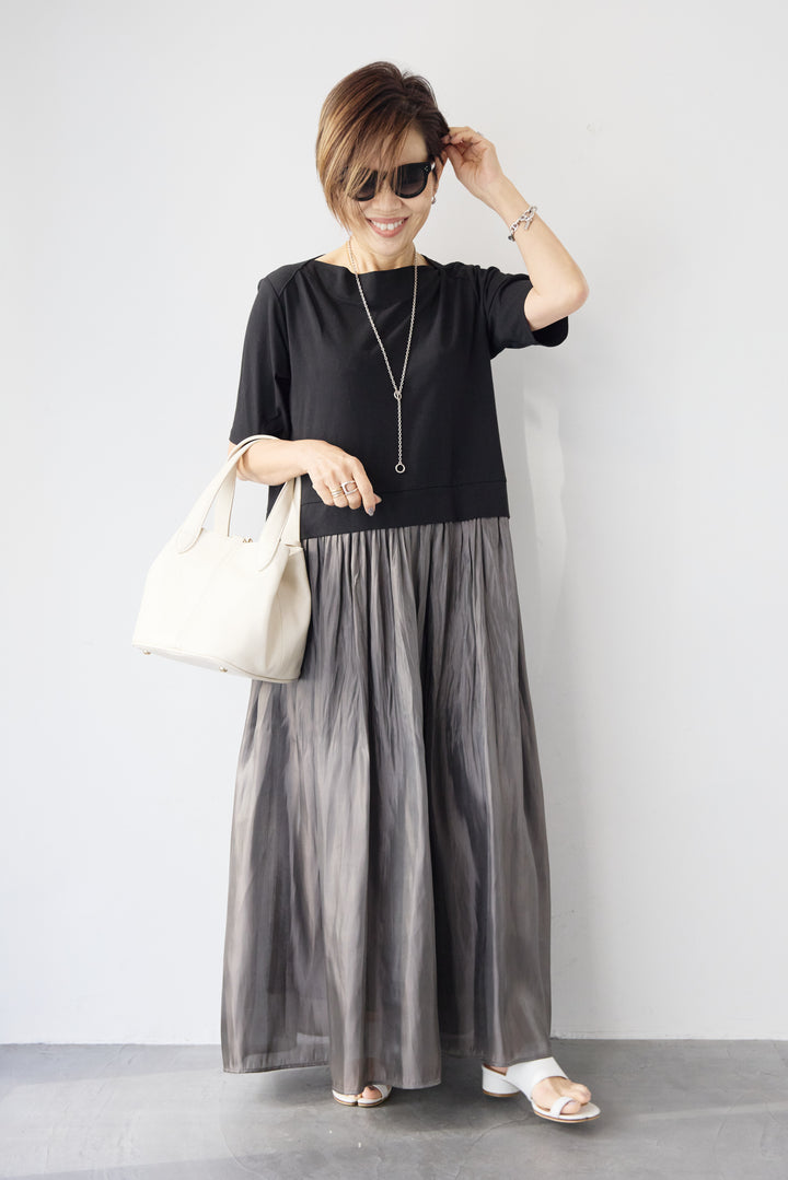 シアーギャザー切替ドッキングワンピース