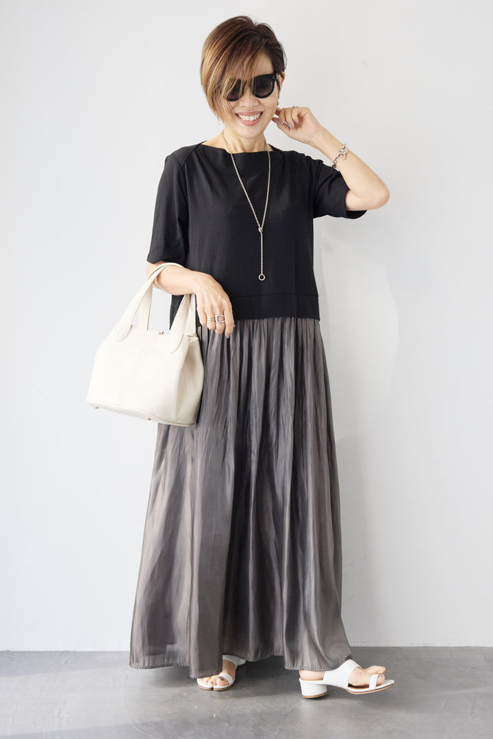 シアーギャザー切替ドッキングワンピース