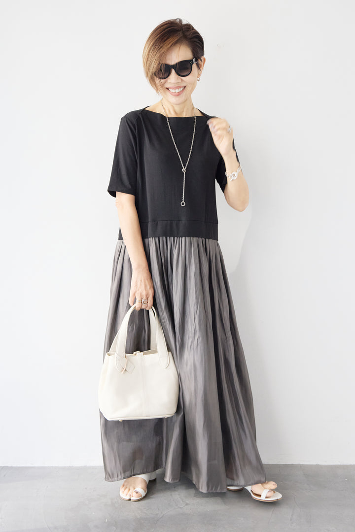 シアーギャザー切替ドッキングワンピース