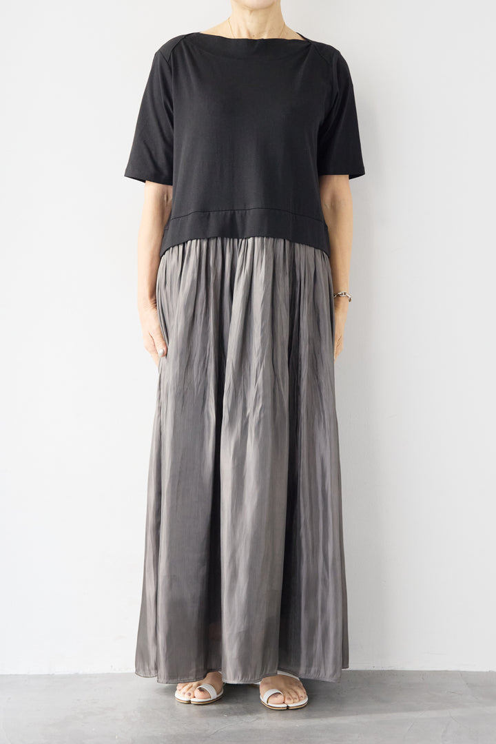 シアーギャザー切替ドッキングワンピース