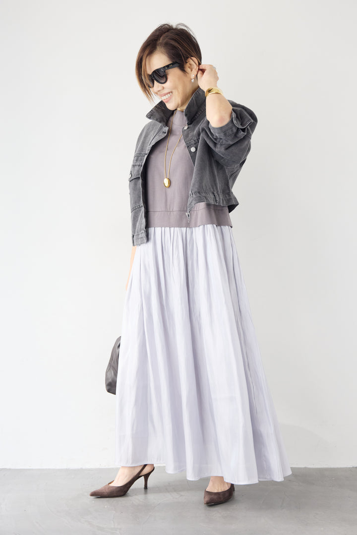 シアーギャザー切替ドッキングワンピース