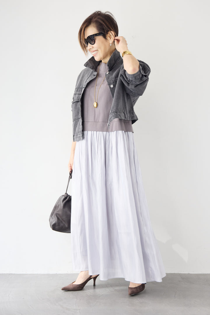 シアーギャザー切替ドッキングワンピース