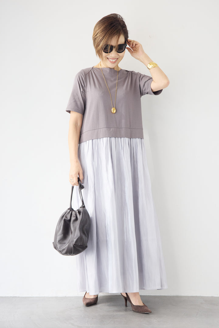 シアーギャザー切替ドッキングワンピース