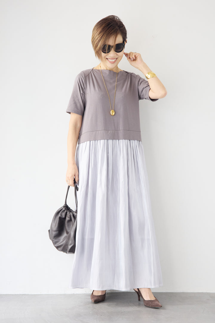 シアーギャザー切替ドッキングワンピース