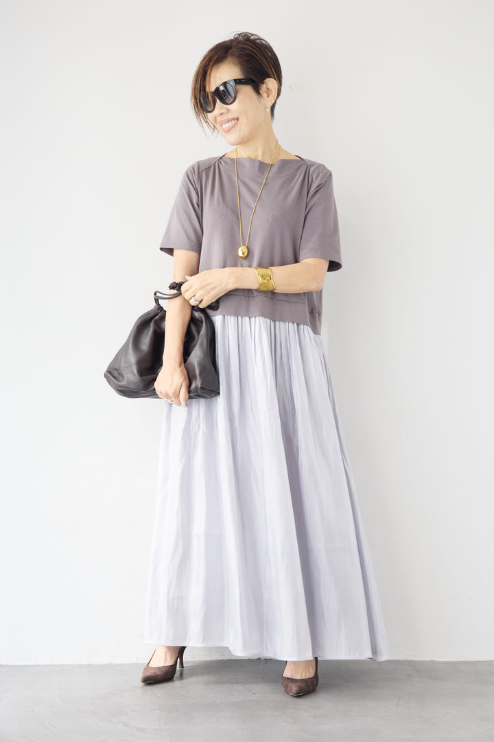 シアーギャザー切替ドッキングワンピース