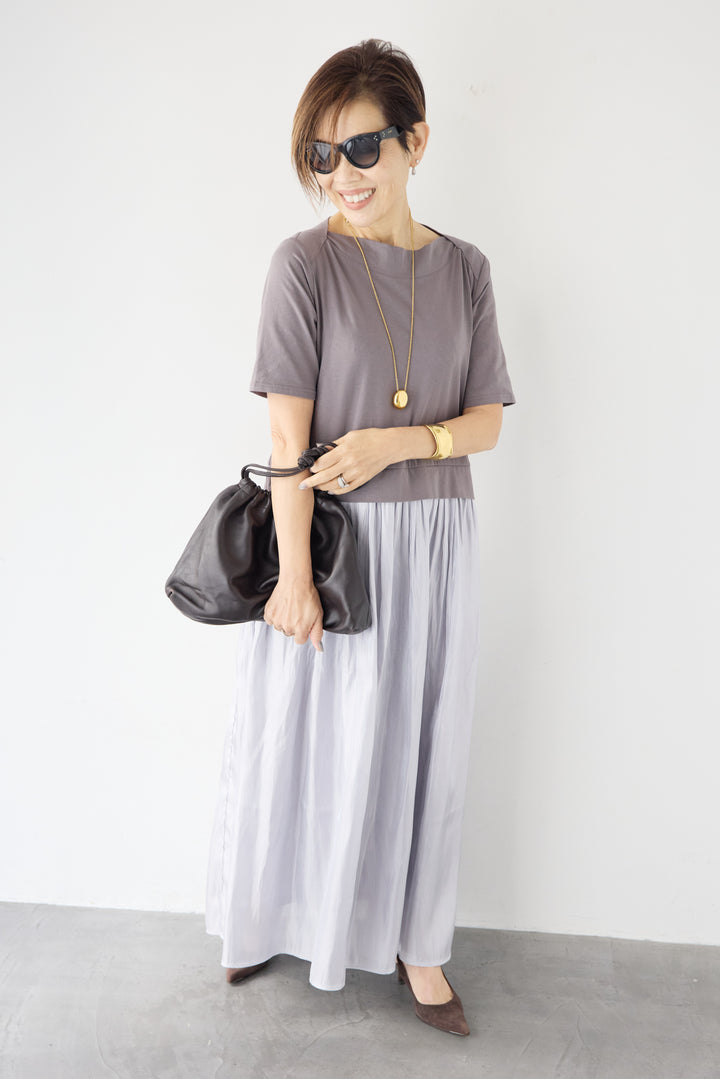 シアーギャザー切替ドッキングワンピース