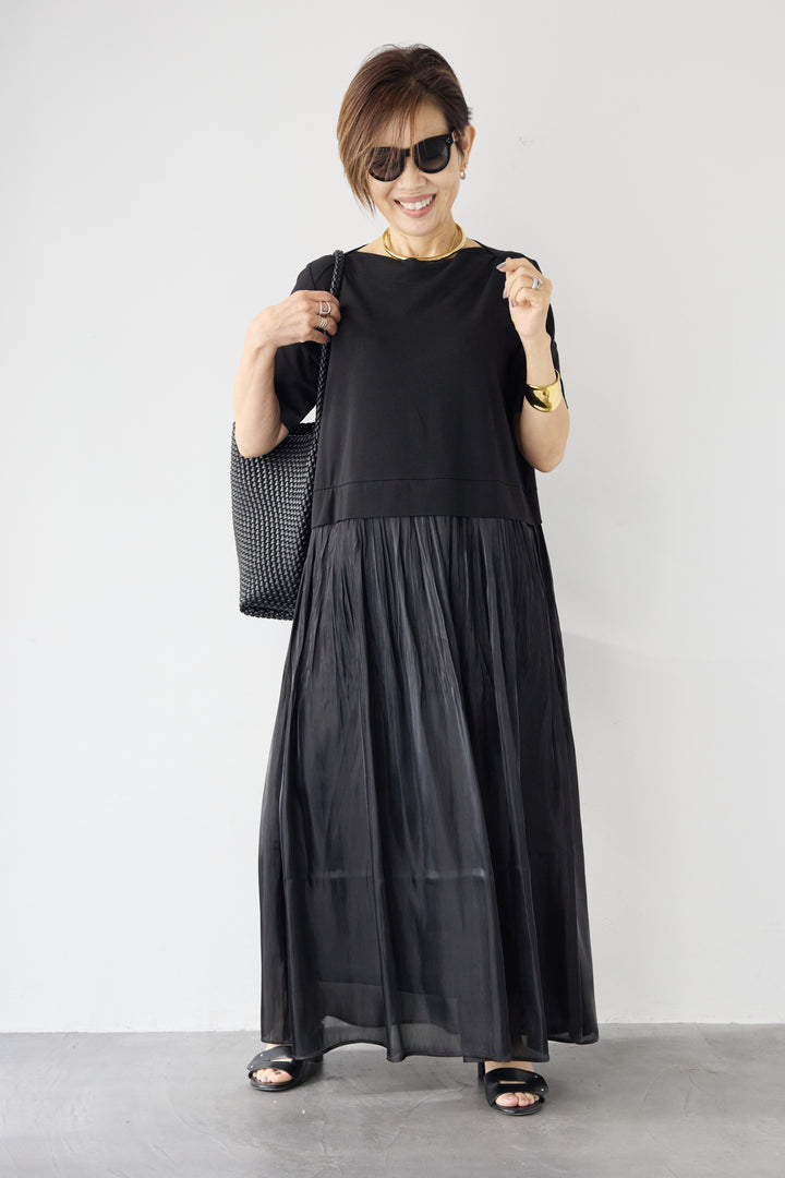 シアーギャザー切替ドッキングワンピース