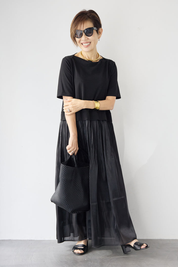 シアーギャザー切替ドッキングワンピース