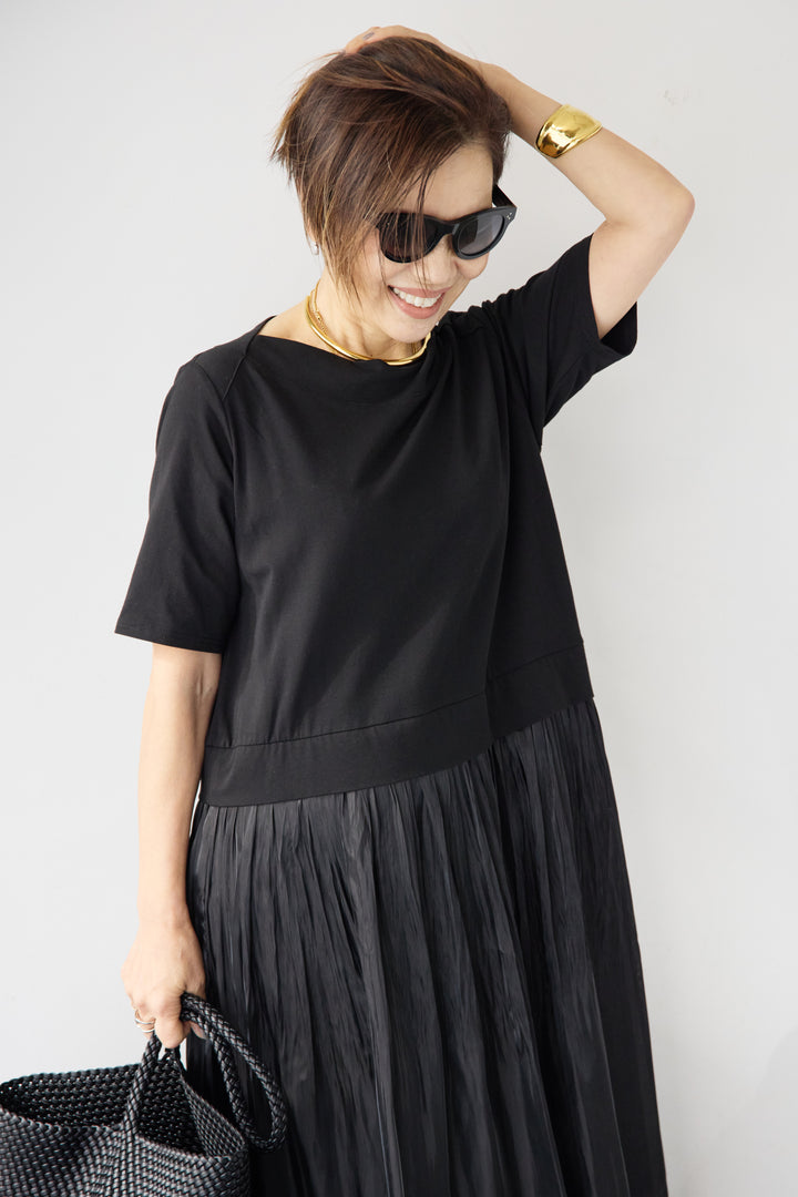 シアーギャザー切替ドッキングワンピース