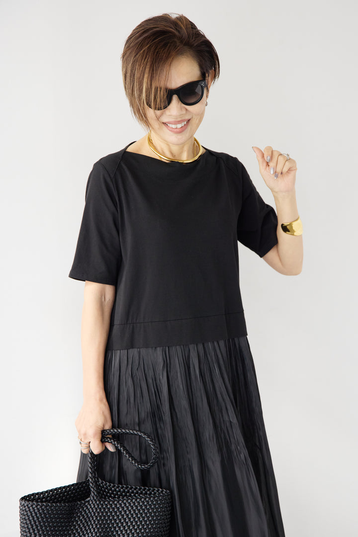 シアーギャザー切替ドッキングワンピース