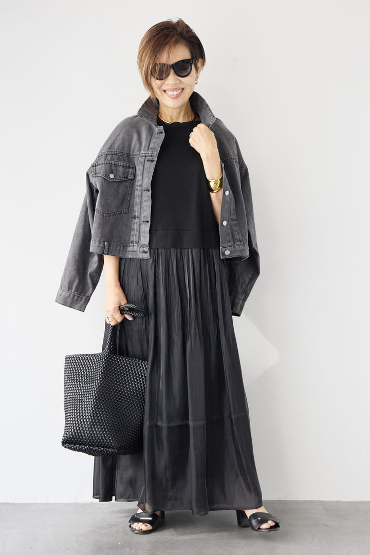 シアーギャザー切替ドッキングワンピース